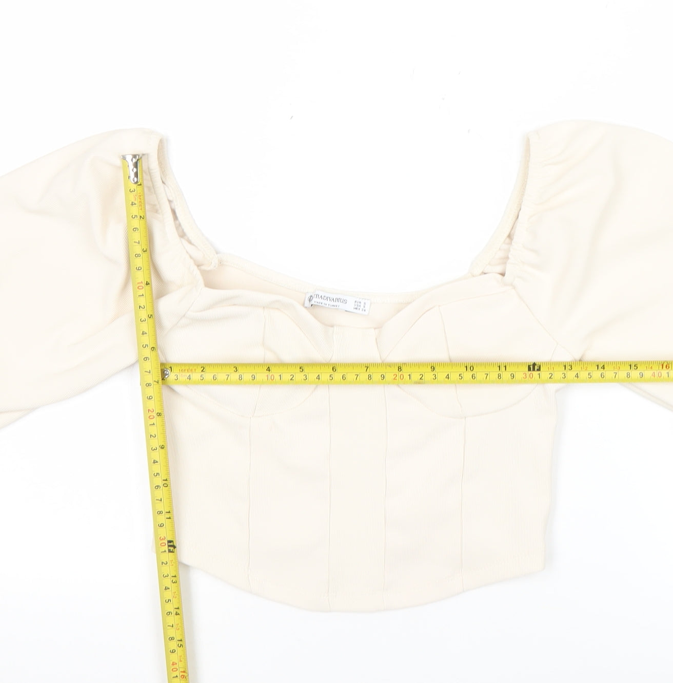 Stradivarius Women Ivory Cropped Puff Sleeve Blouse Size 8