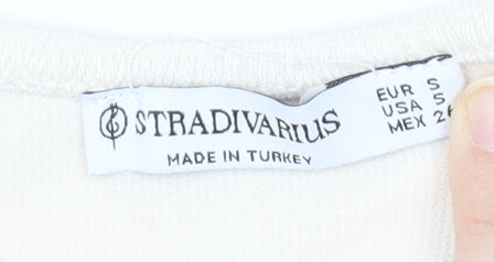 Stradivarius Women Ivory Cropped Puff Sleeve Blouse Size 8