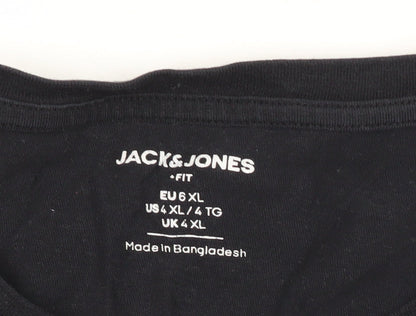 Jack & Jones Mens Black 4XL Logo Graphic Cotton T-Shirt