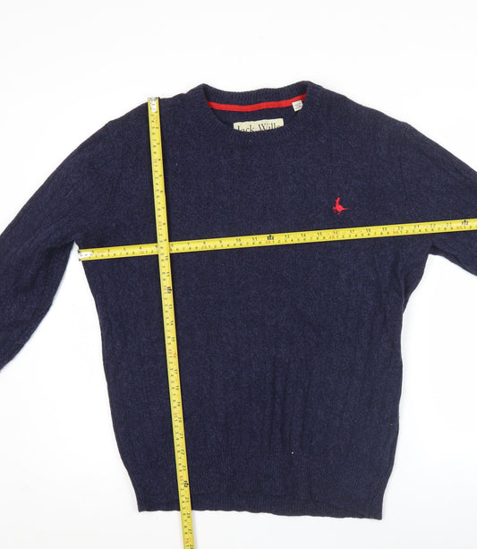Jack Wills Mens Blue Wool Cotton Pullover Jumper Size M Crew Neck