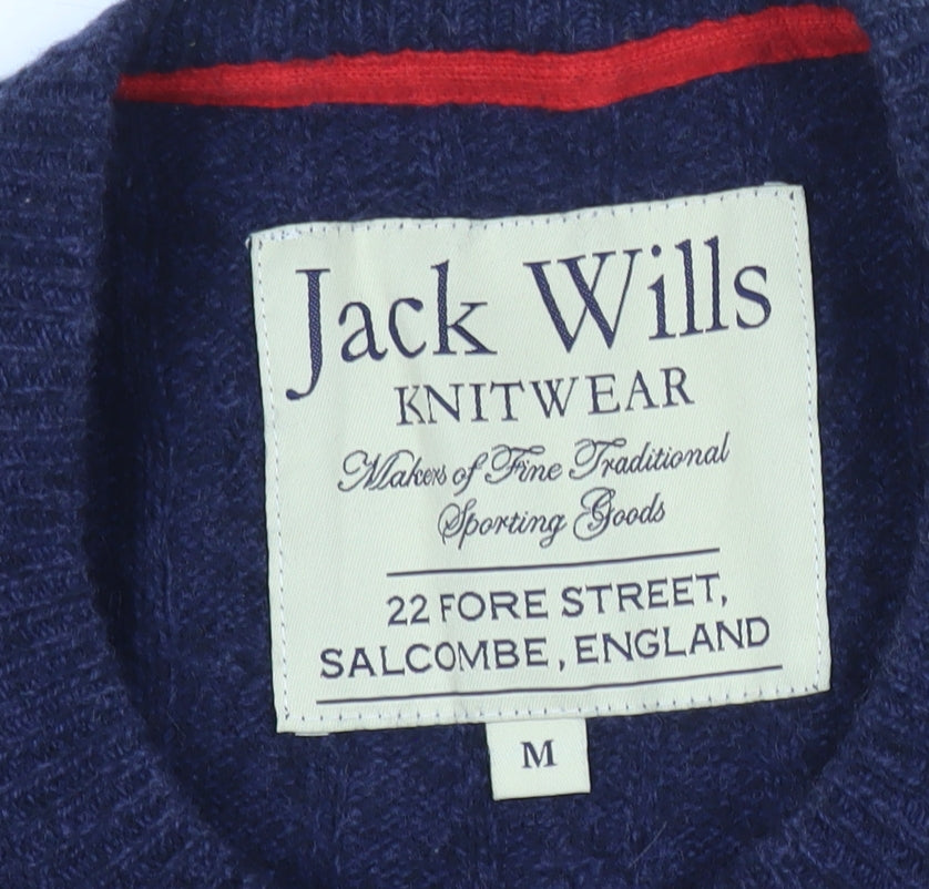 Jack Wills Mens Blue Wool Cotton Pullover Jumper Size M Crew Neck