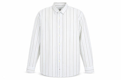 Tommy Hilfiger Men’s White Striped Cotton Long Sleeve Shirt Size 16.5-17