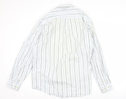 Tommy Hilfiger Men’s White Striped Cotton Long Sleeve Shirt Size 16.5-17