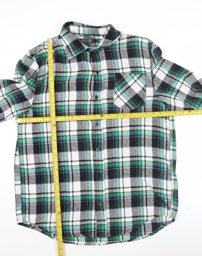 Bogari Men's Green Black White Plaid Flannel Shirt M Regular Long Sleeve
