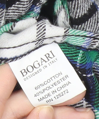 Bogari Men's Green Black White Plaid Flannel Shirt M Regular Long Sleeve