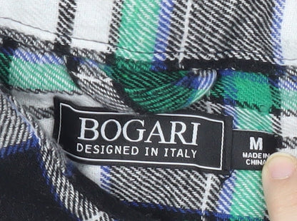 Bogari Men's Green Black White Plaid Flannel Shirt M Regular Long Sleeve