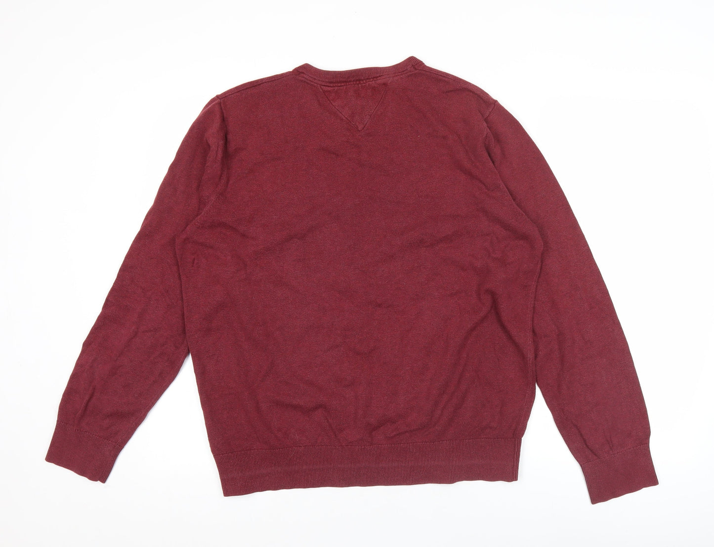 Tommy Hilfiger Men’s Red Cotton V-Neck Jumper Size L Pullover Knitwear