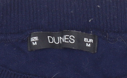 Dunes Women Blue Striped 3/4 Sleeve Crew Neck Button Blouse M