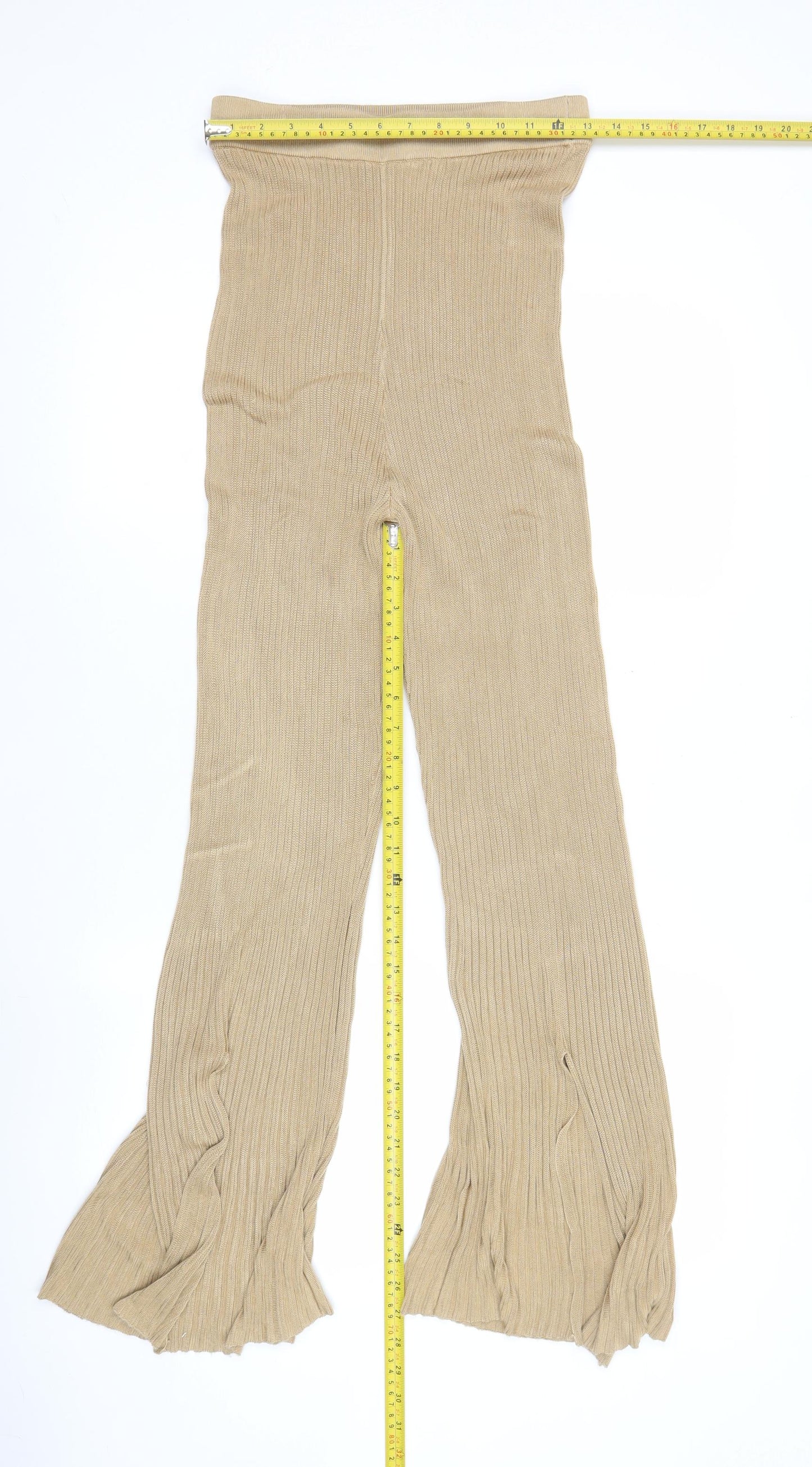 Eighteen Womens Beige Knit Flared Trousers M High Rise