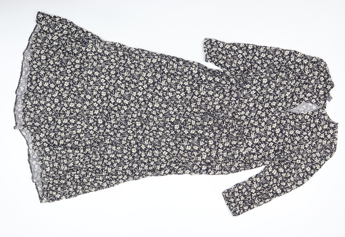 Primark Women’s Black Floral Midi A-Line Dress UK 8 Long Sleeve