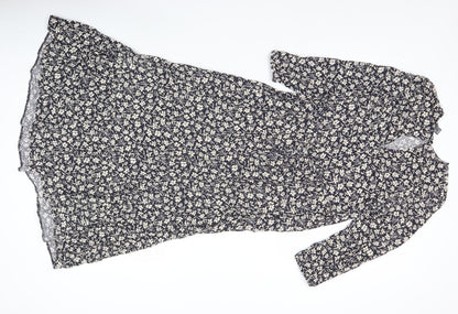 Primark Women’s Black Floral Midi A-Line Dress UK 8 Long Sleeve