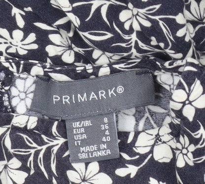 Primark Women’s Black Floral Midi A-Line Dress UK 8 Long Sleeve