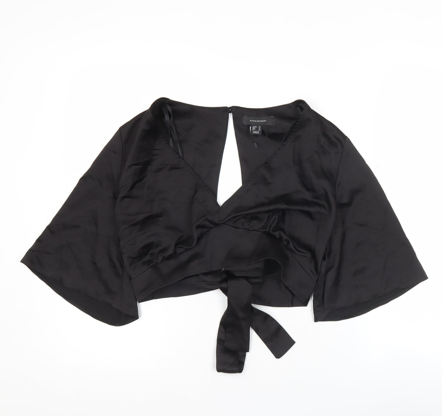 Atmosphere Women’s Black Wrap Satin Blouse Size 16 Kimono Sleeve