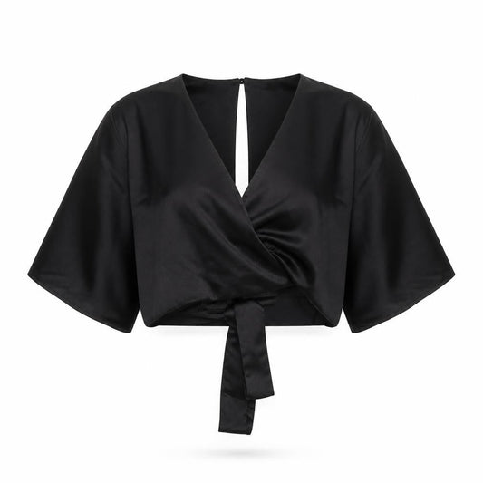 Atmosphere Women’s Black Wrap Satin Blouse Size 16 Kimono Sleeve