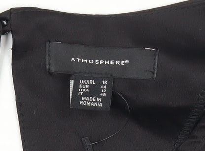 Atmosphere Women’s Black Wrap Satin Blouse Size 16 Kimono Sleeve