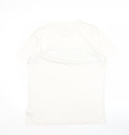 Tommy Hilfiger Men’s White Logo Stripe T-Shirt Size L Cotton