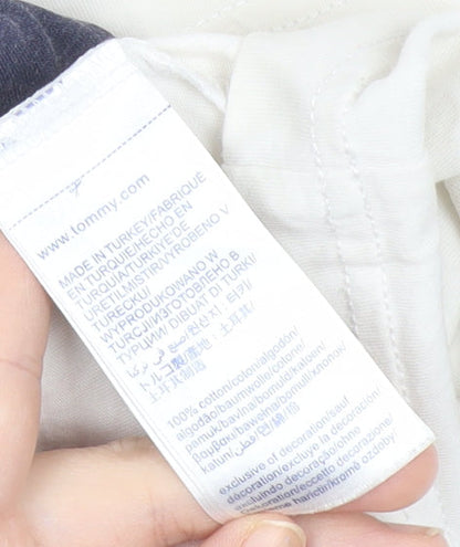 Tommy Hilfiger Men’s White Logo Stripe T-Shirt Size L Cotton