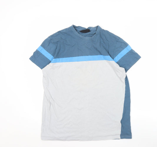 McKenzie Men’s Blue Grey Colourblock Cotton T-Shirt Size M