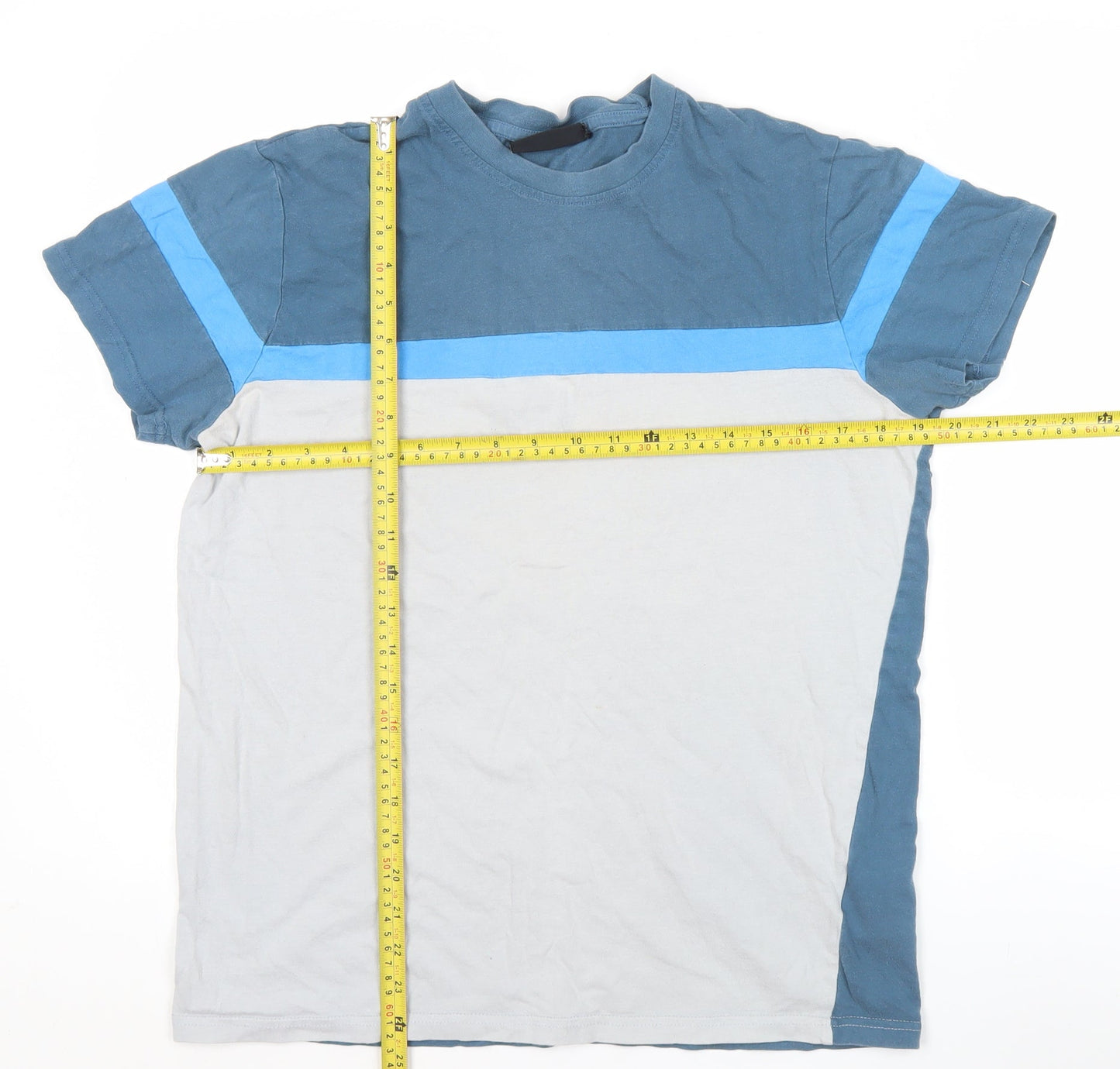 McKenzie Men’s Blue Grey Colourblock Cotton T-Shirt Size M