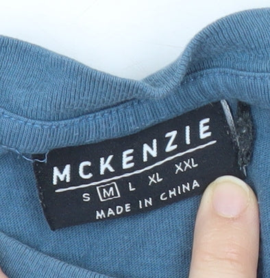 McKenzie Men’s Blue Grey Colourblock Cotton T-Shirt Size M