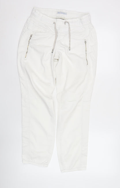 Red Button Womens White Jogger Trousers Size 14 Elastic Waist