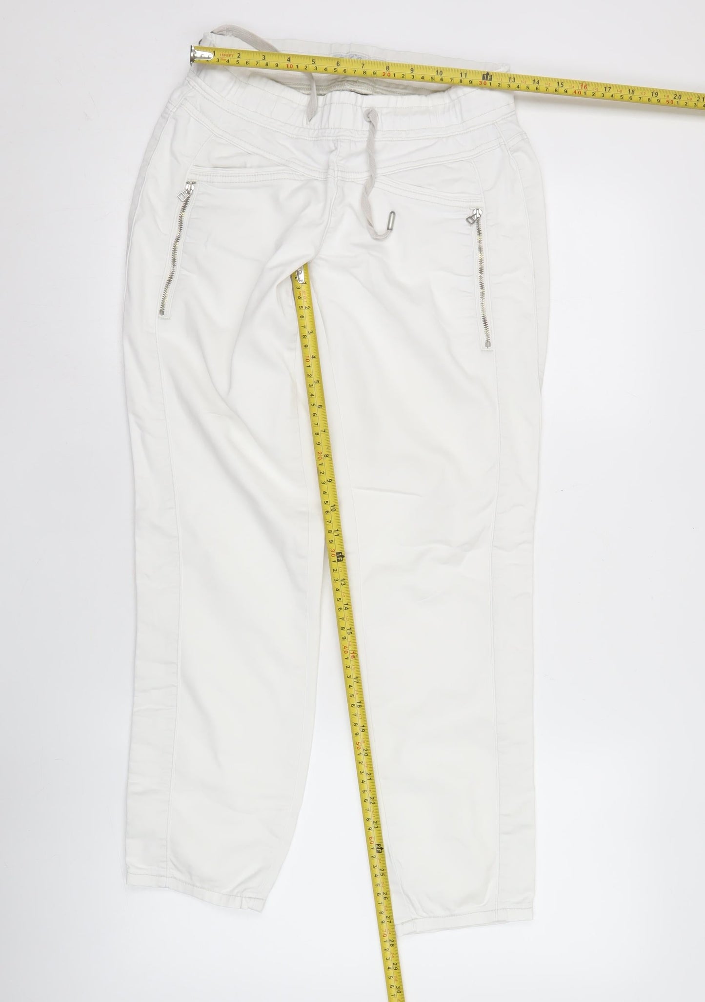 Red Button Womens White Jogger Trousers Size 14 Elastic Waist