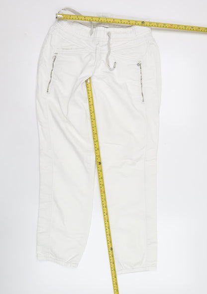 Red Button Womens White Jogger Trousers Size 14 Elastic Waist