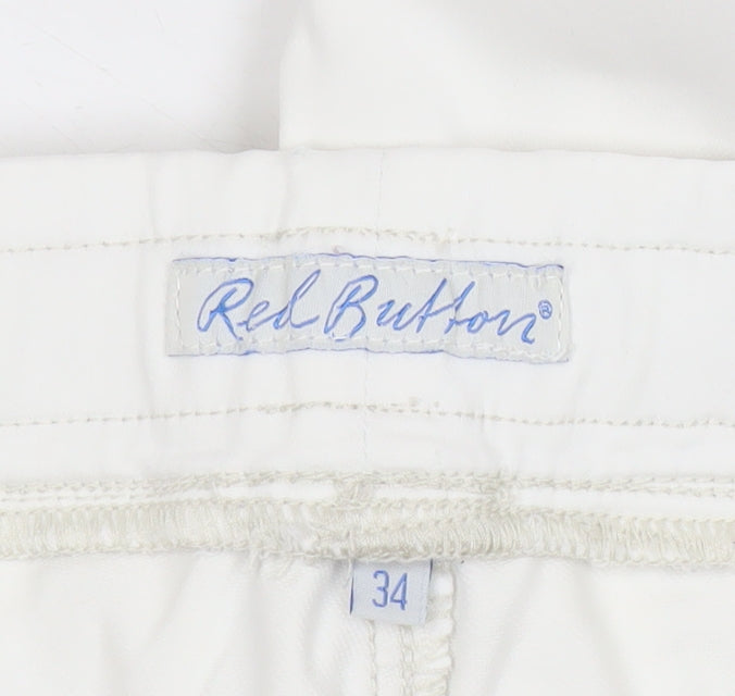 Red Button Womens White Jogger Trousers Size 14 Elastic Waist