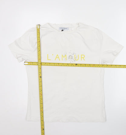 Elly & Grace Women White Graphic Cotton T-Shirt Medium Casual