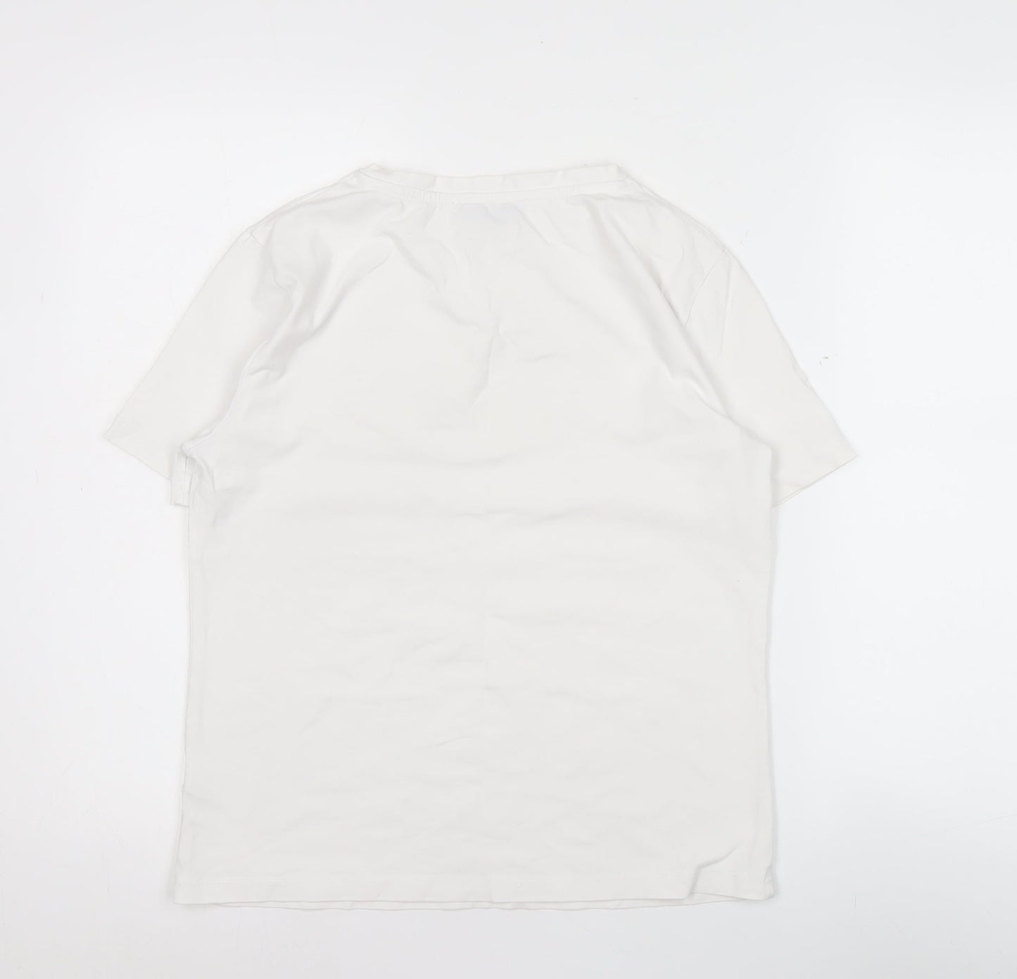 Elly & Grace Women White Graphic Cotton T-Shirt Medium Casual