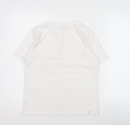 Elly & Grace Women White Graphic Cotton T-Shirt Medium Casual