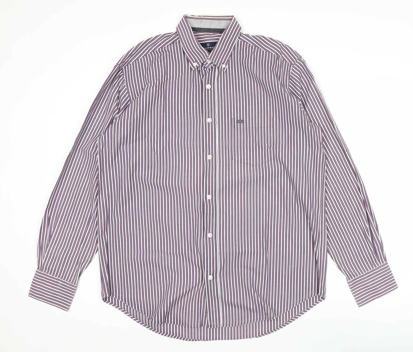 Kellerman Men's Purple Striped Button-Up Shirt L Regular Fit Cotton