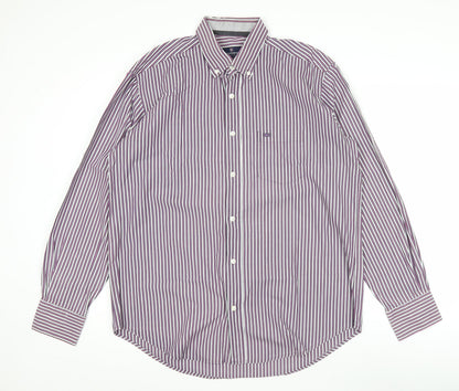 Kellerman Men's Purple Striped Button-Up Shirt L Regular Fit Cotton