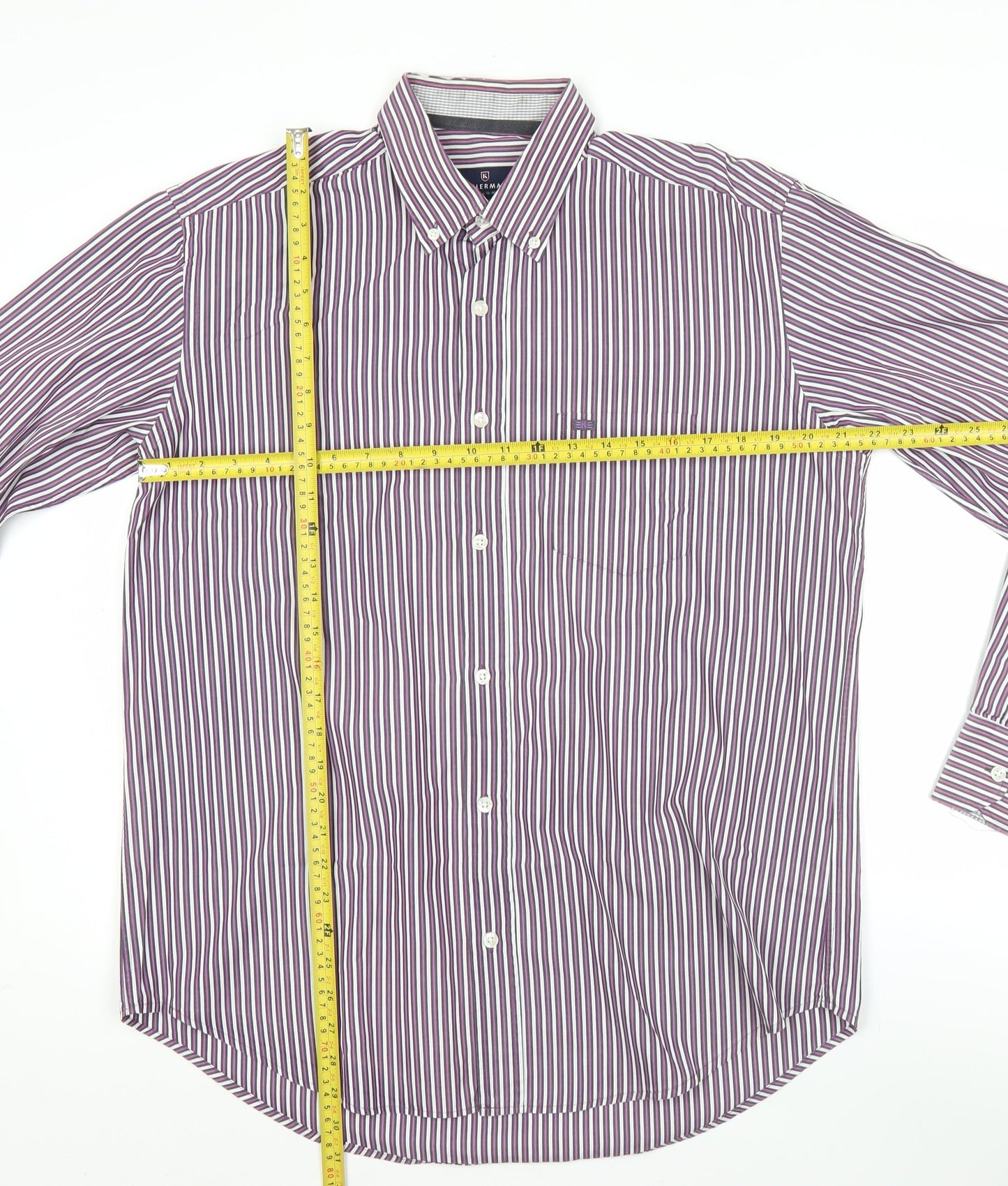 Kellerman Men's Purple Striped Button-Up Shirt L Regular Fit Cotton