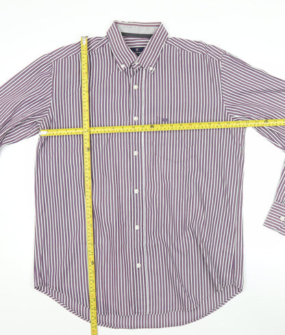 Kellerman Men's Purple Striped Button-Up Shirt L Regular Fit Cotton