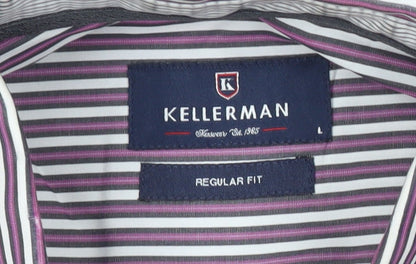 Kellerman Men's Purple Striped Button-Up Shirt L Regular Fit Cotton