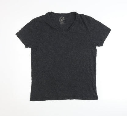 J.Crew Womens Grey Cotton V-Neck T-Shirt Size S Regular Fit