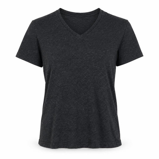 Front view of J.Crew women’s grey cotton v-neck t-shirt, size S, regular fit