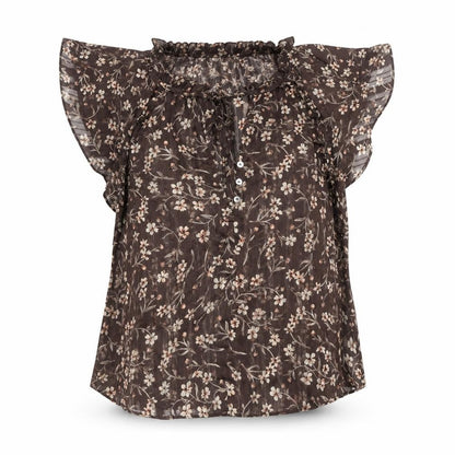 H&M Womens Brown Floral Chiffon Blouse Size 8 Flutter Sleeve