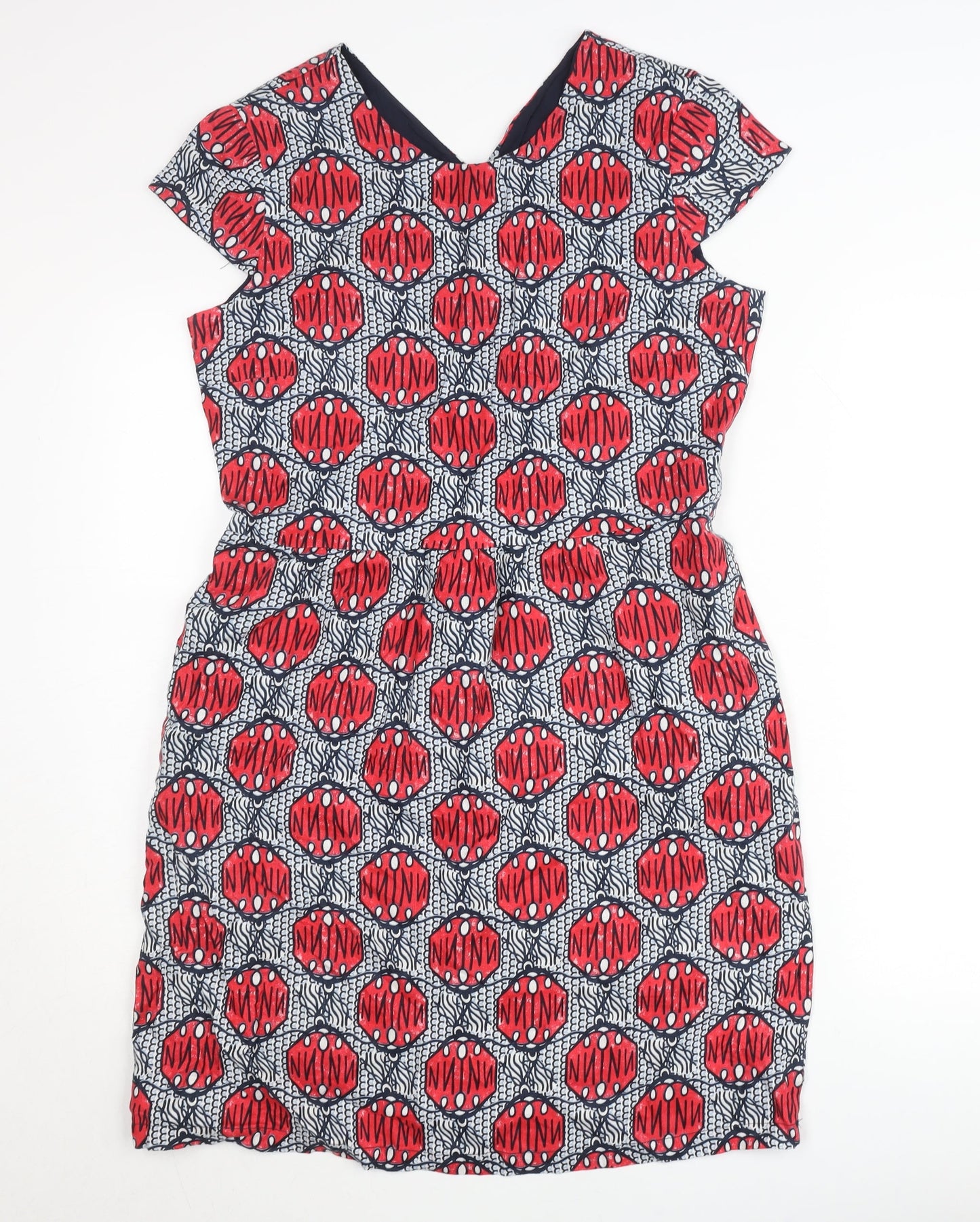 Oui Women’s Red Geometric Knee Length Sheath Dress Size 12