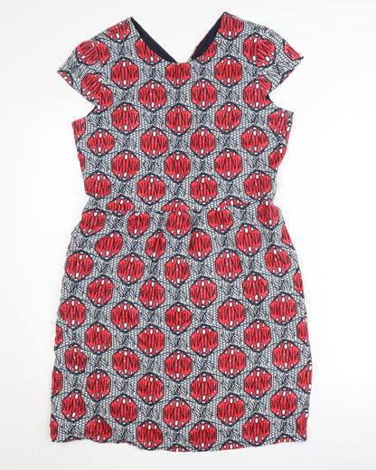 Oui Women’s Red Geometric Knee Length Sheath Dress Size 12