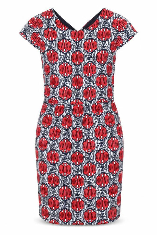 Oui Women’s Red Geometric Knee Length Sheath Dress Size 12