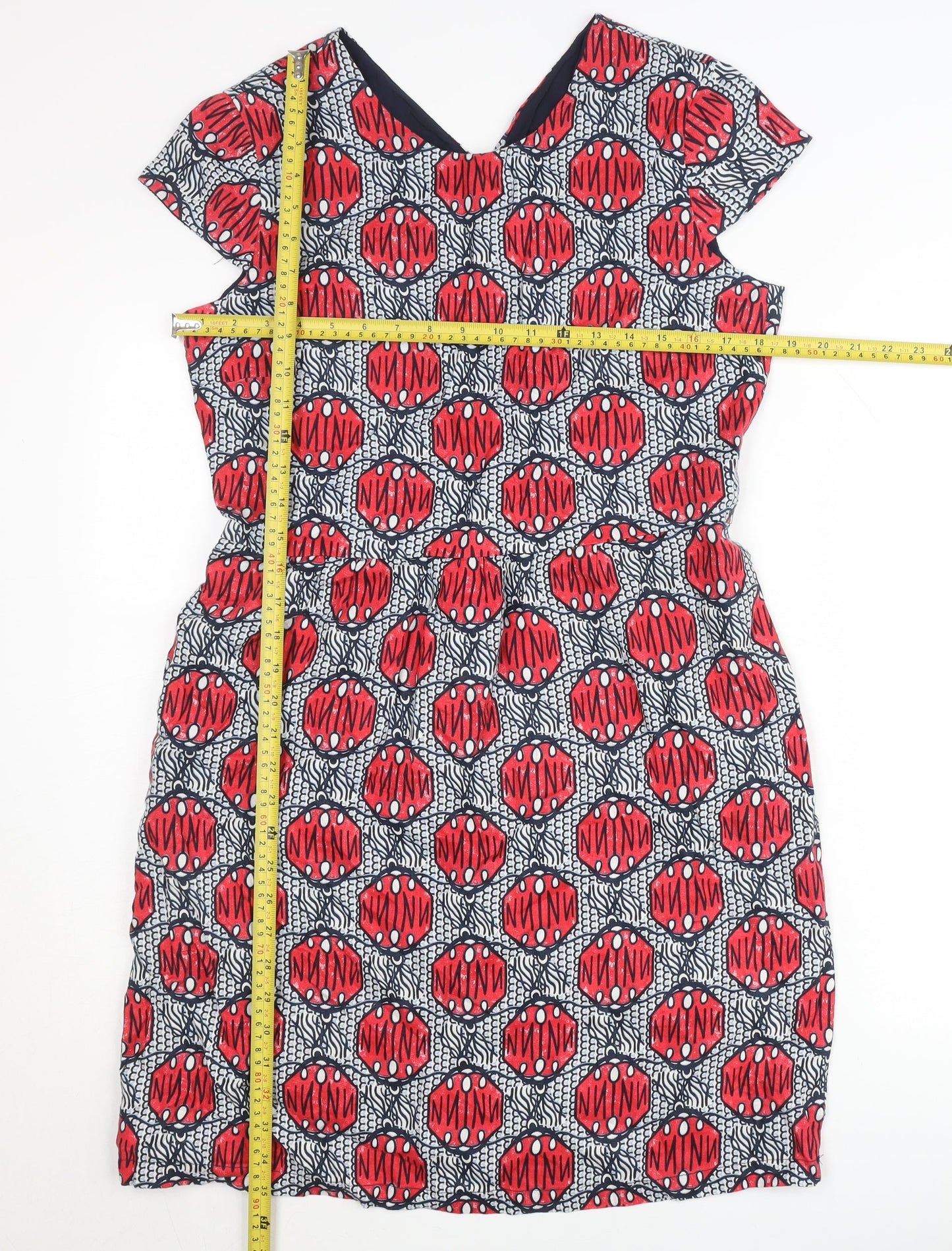 Oui Women’s Red Geometric Knee Length Sheath Dress Size 12