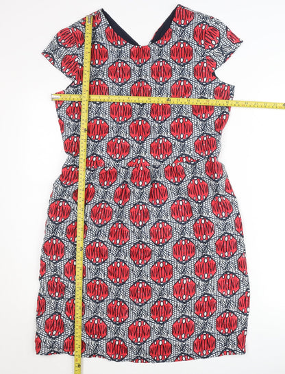 Oui Women’s Red Geometric Knee Length Sheath Dress Size 12