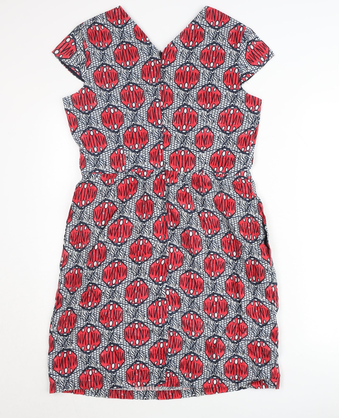 Oui Women’s Red Geometric Knee Length Sheath Dress Size 12