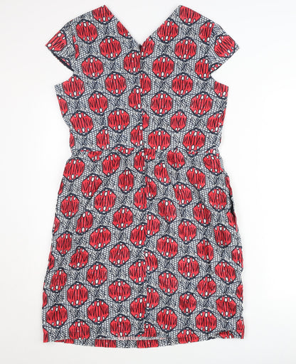 Oui Women’s Red Geometric Knee Length Sheath Dress Size 12
