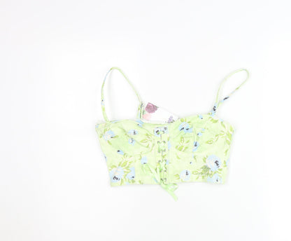 Stradivarius Women Green Floral Cropped Tank Top Size 8 Bridgerton
