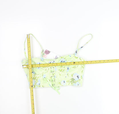 Stradivarius Women Green Floral Cropped Tank Top Size 8 Bridgerton