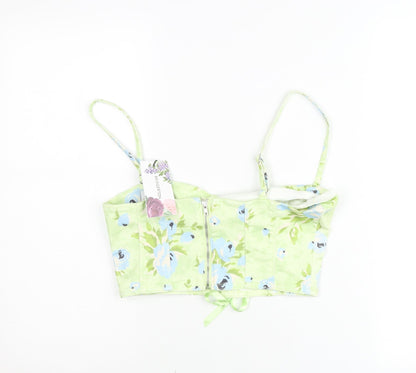 Stradivarius Women Green Floral Cropped Tank Top Size 8 Bridgerton