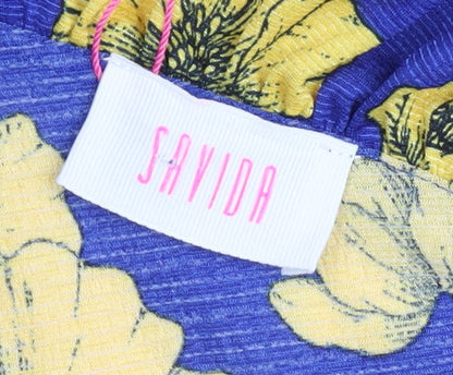 Savida Womens Blue Yellow Floral One Shoulder Blouse Size 12